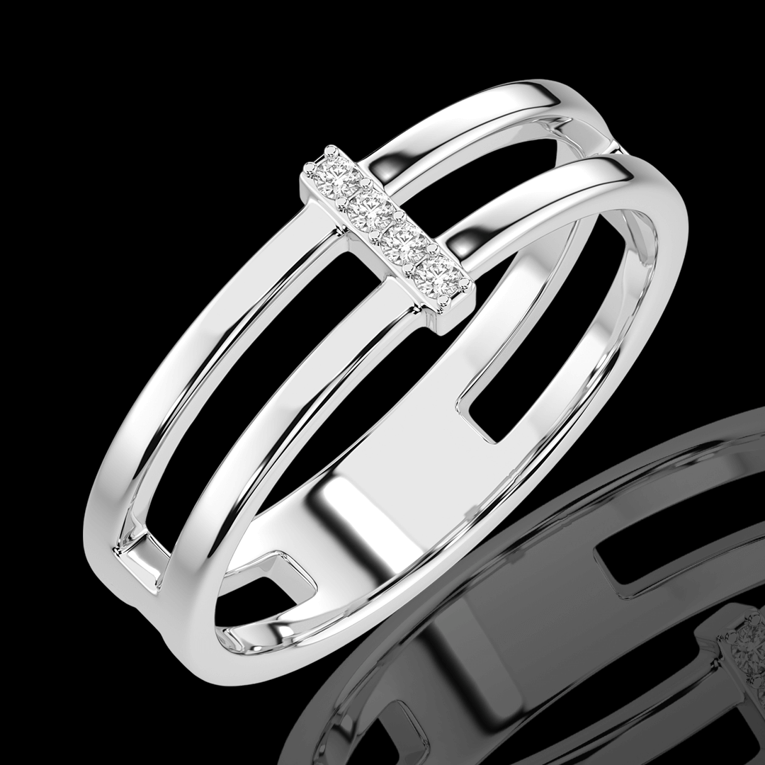 Balto aukso atviras žiedas su deimantais