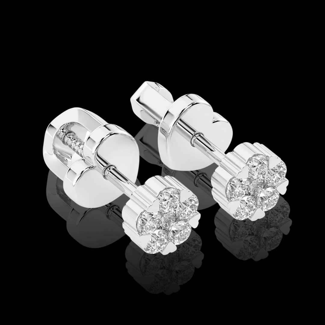 Balto aukso auskarai su deimantais gėlytės formos