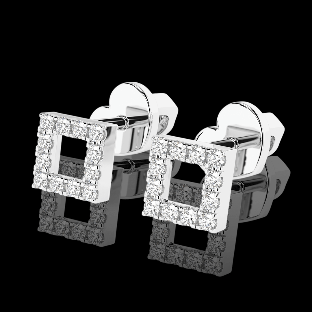 Balto aukso kvadrato formos auskarai su deimantais