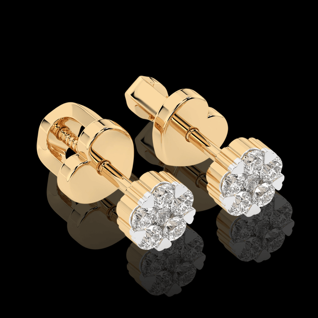 Geltono aukso auskarai su deimantais gėlytės formos