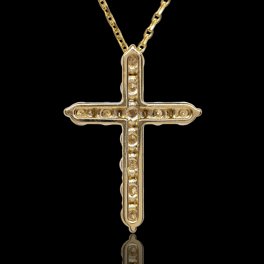Geltonas aukso kryžiukas su deimantais - 3mm