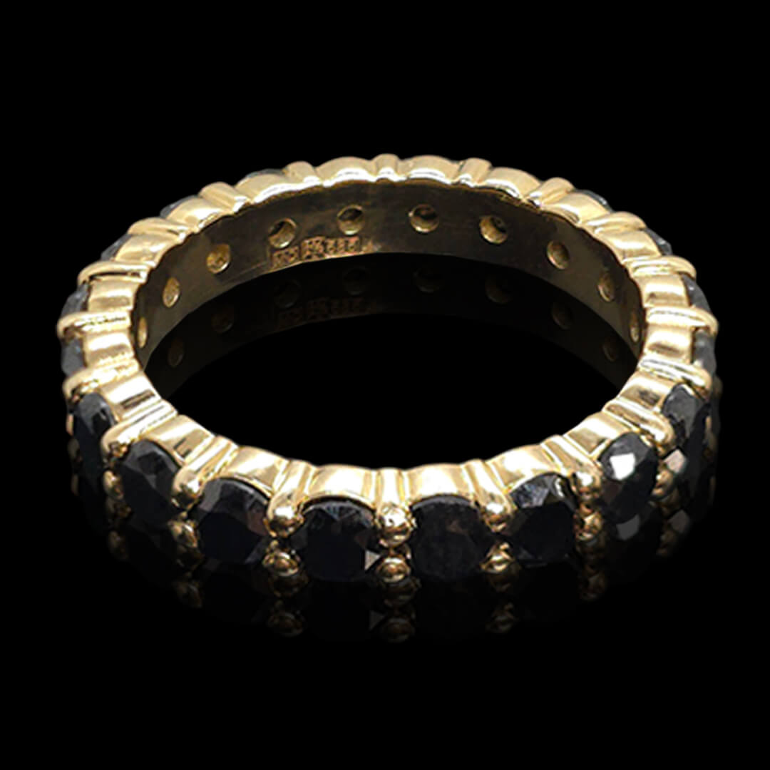 Geltono aukso žiedas su juodais briliantais