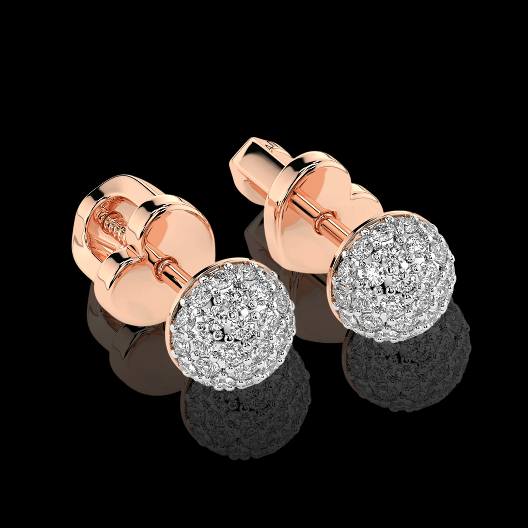 Raudono aukso auskarai su deimantais apvalios formos