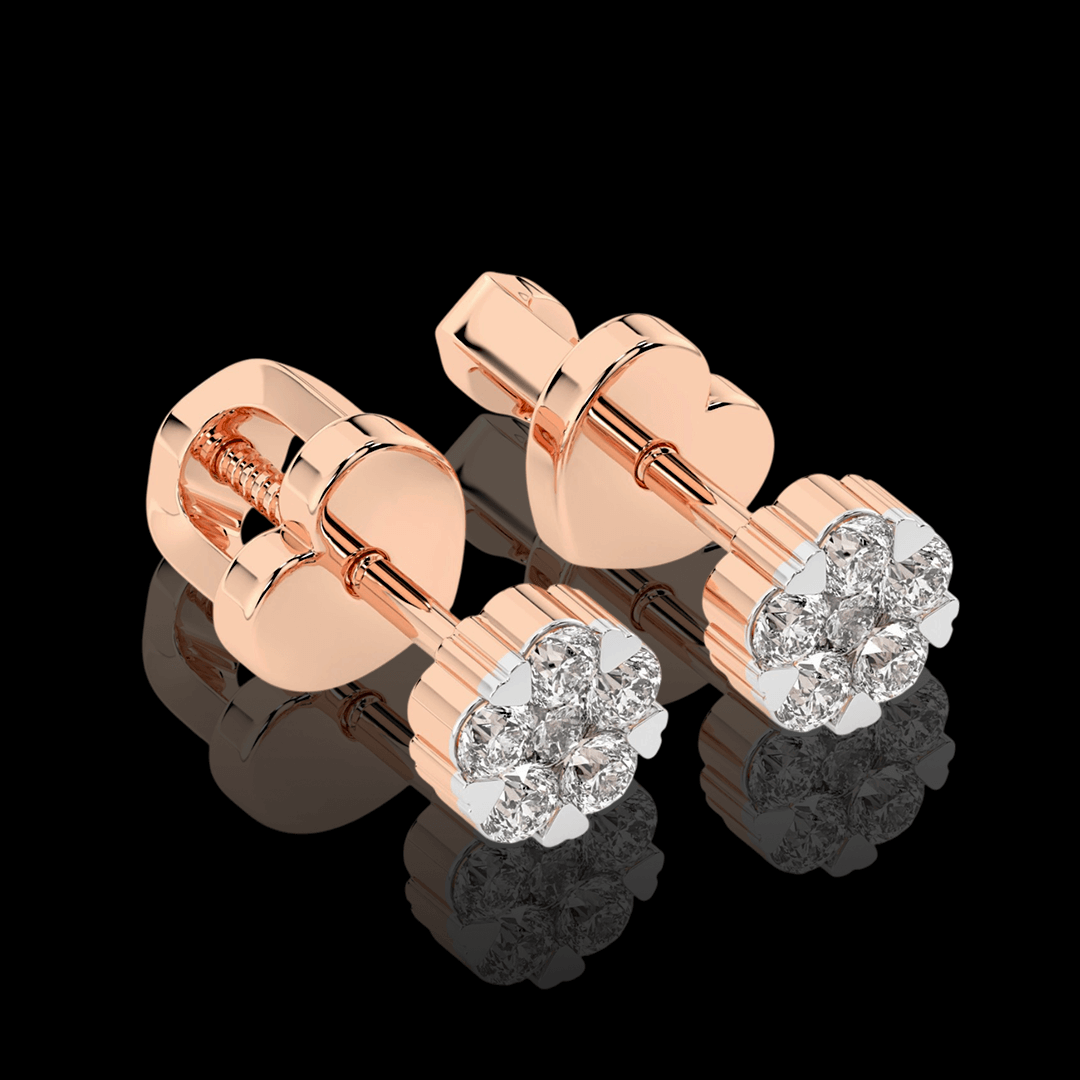 Raudono aukso auskarai su deimantais gėlytės formos