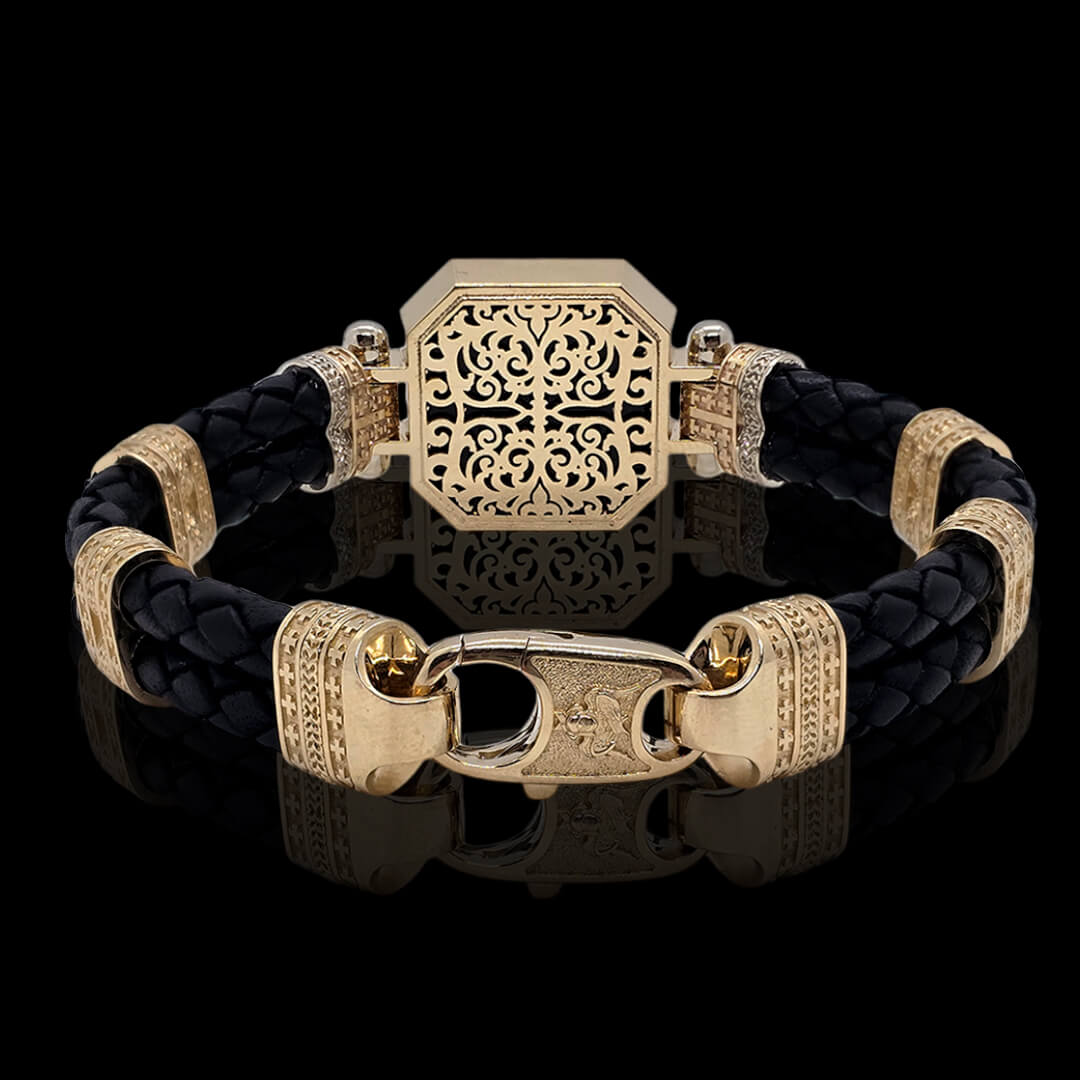 Vyriška geltono-balto aukso apyrankė su angelu