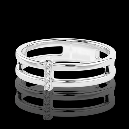 Balto aukso atviras žiedas su deimantais