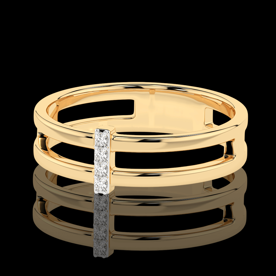 Geltono aukso atviras žiedas su deimantais