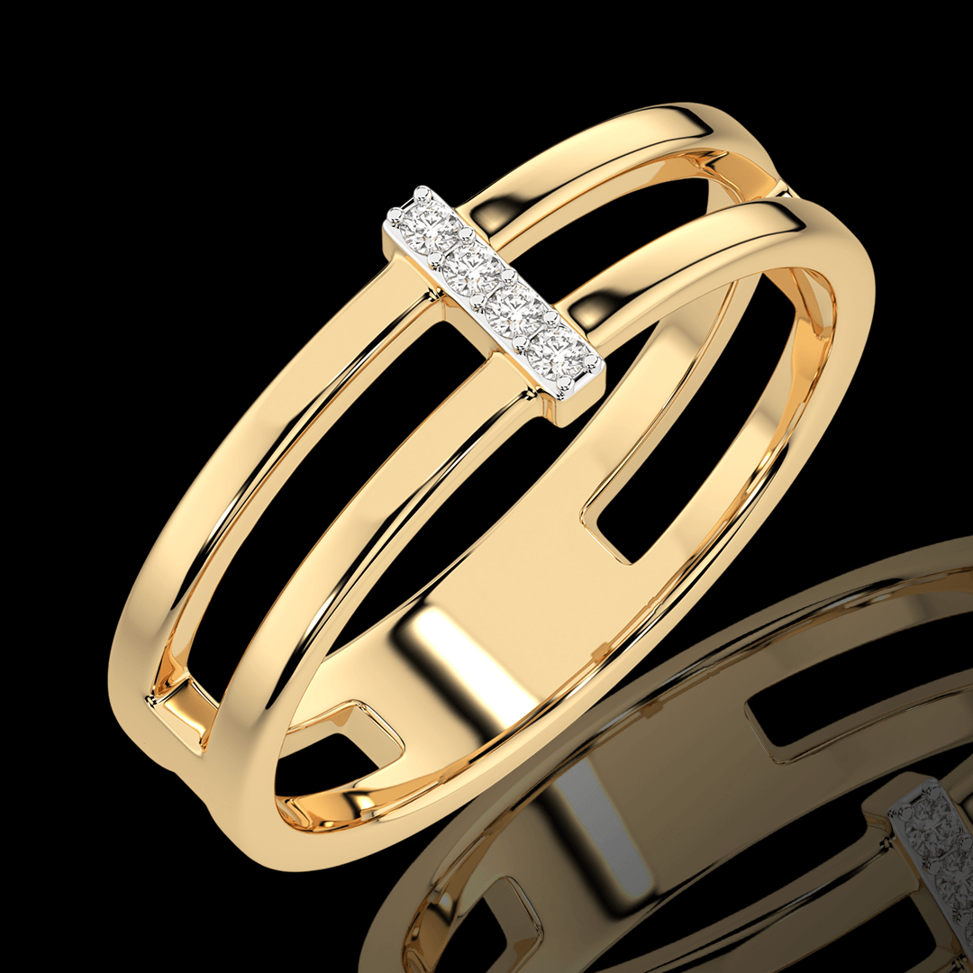 Geltono aukso atviras žiedas su deimantais