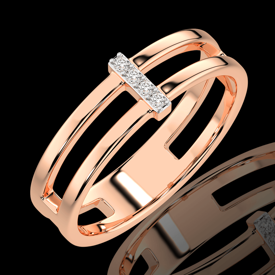 Raudono aukso atviras žiedas su deimantais