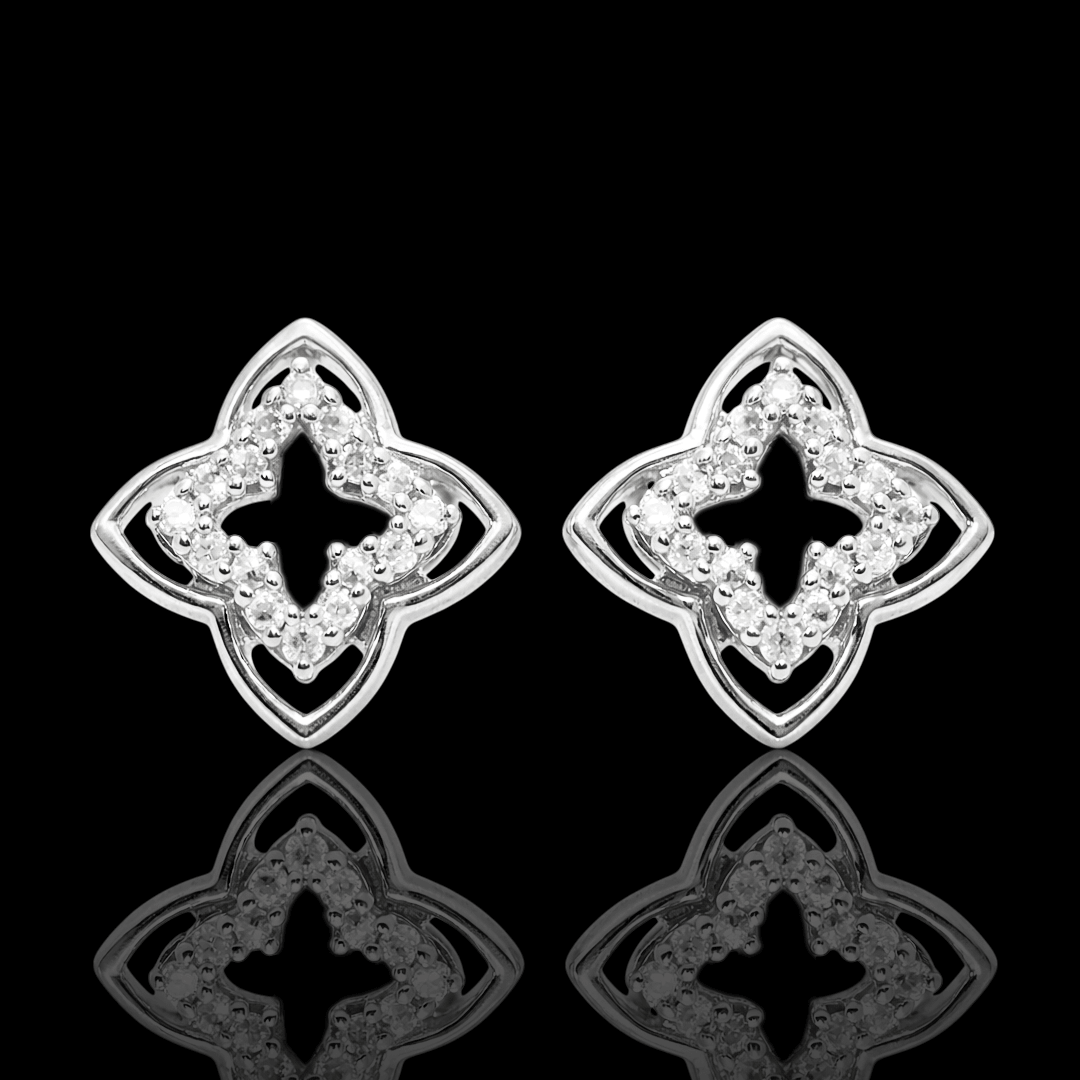 Balto aukso auskarai "Gėlytės" su deimantais