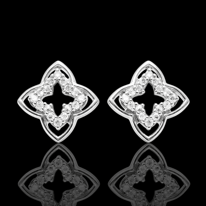 Balto aukso auskarai "Gėlytės" su deimantais