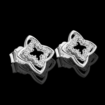 Balto aukso auskarai "Gėlytės" su deimantais