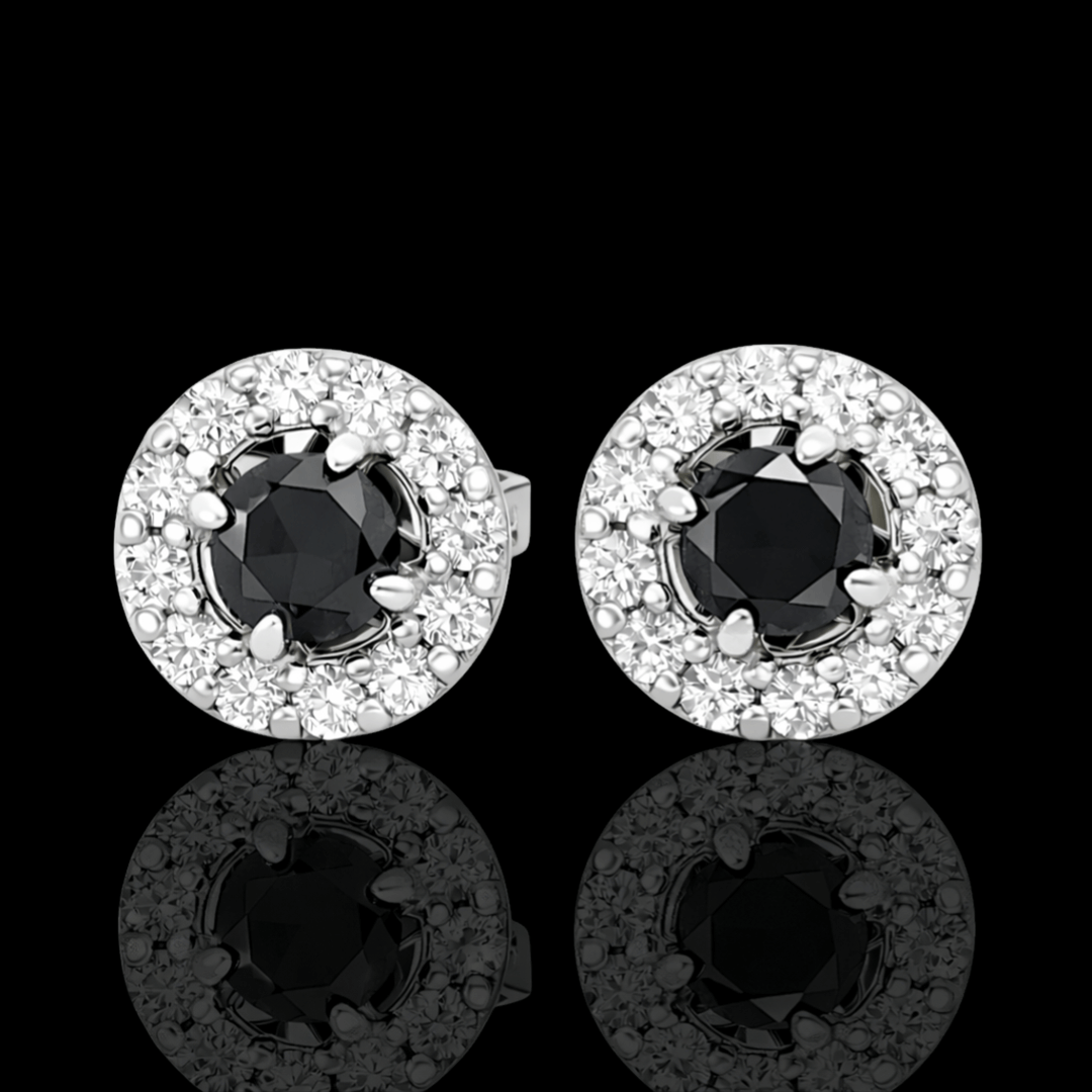 Balto aukso auskarai su juodais deimantais