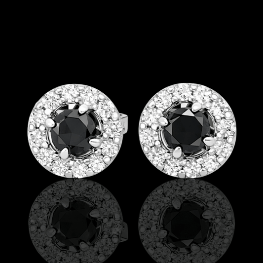 Balto aukso auskarai su juodais deimantais