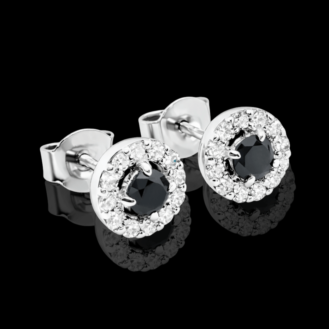 Balto aukso auskarai su juodais deimantais