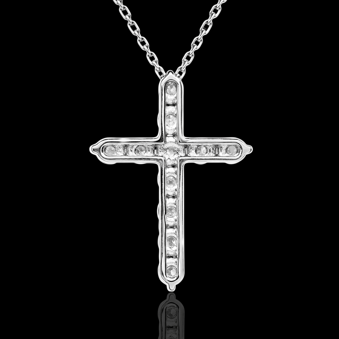 Balto aukso kryžiukas su deimantais - 2.6mm