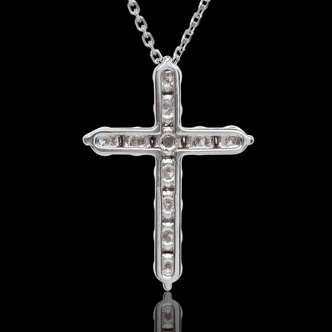 Baltas aukso kryžiukas su deimantais - 3mm