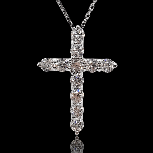 Baltas aukso kryžiukas su deimantais - 3mm