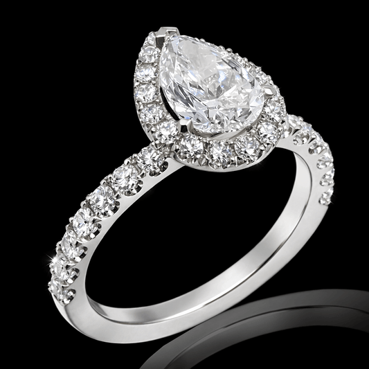 Balto aukso žiedas su kriaušės formos deimantu - 16.5