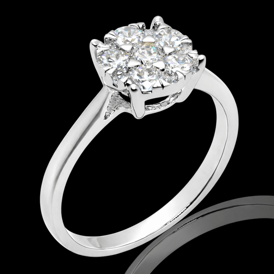 Balto aukso sužadėtuvių žiedas su deimantais