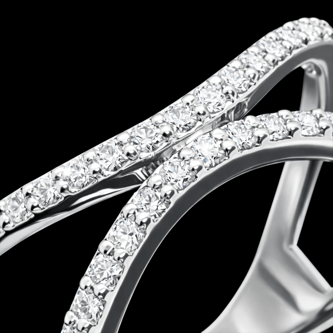 Balto aukso žiedas su briliantinėm juostelėm