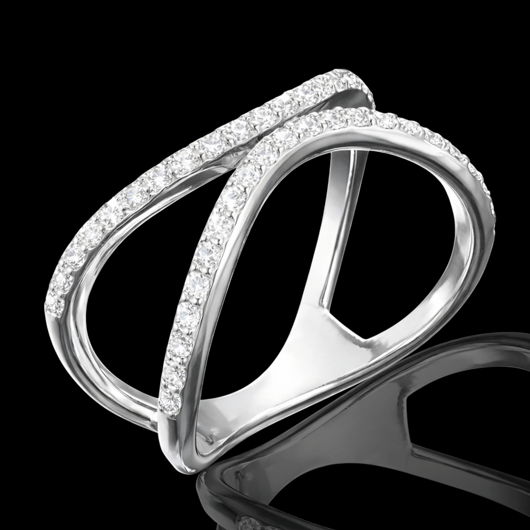 Balto aukso žiedas su briliantinėm juostelėm