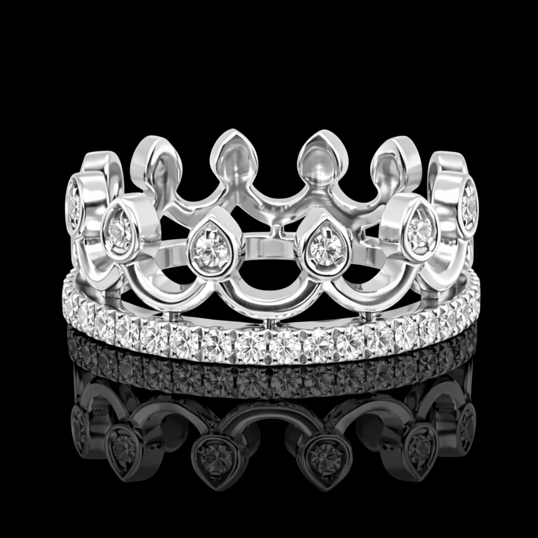 Balto aukso žiedas karūna su briliantais