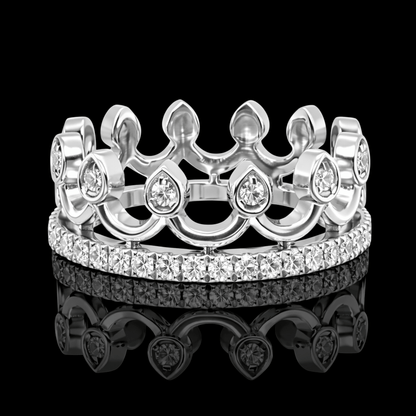 Balto aukso žiedas karūna su briliantais