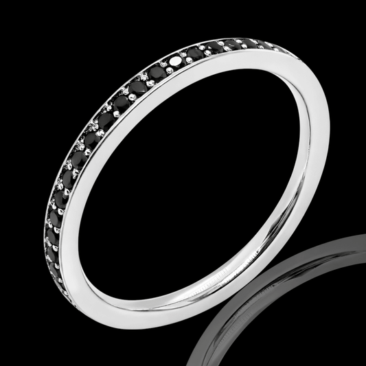 Balto aukso žiedas su juodais deimantais ratuku