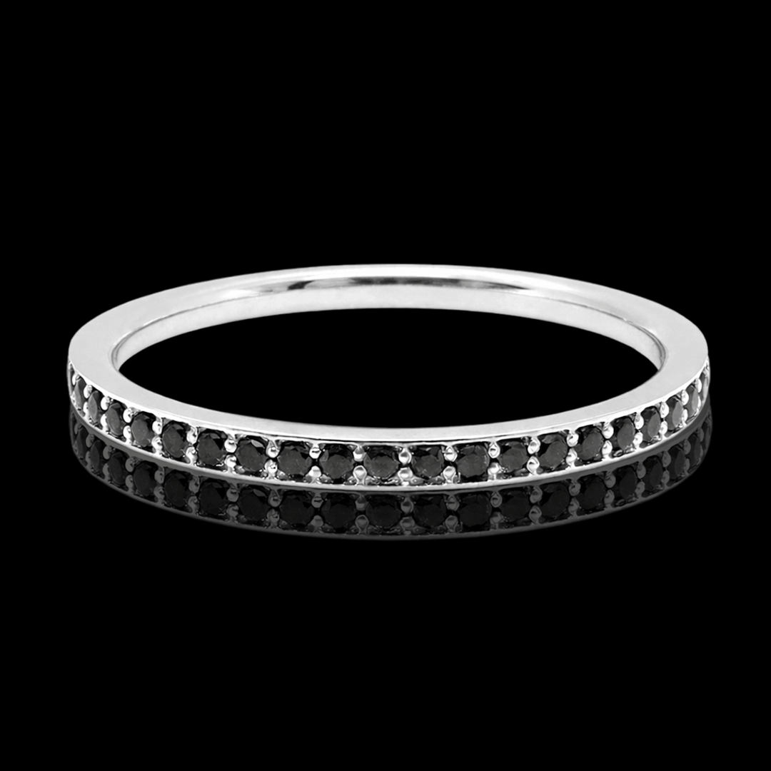 Balto aukso žiedas su juodais deimantais ratuku