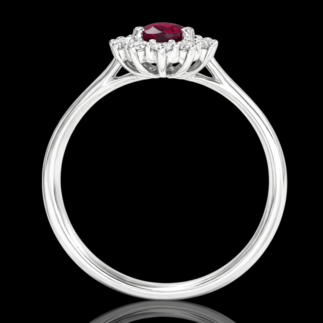 Balto aukso žiedas su deimantais ir rubinu