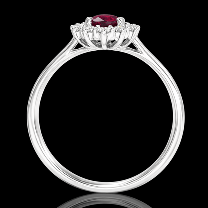 Balto aukso žiedas su deimantais ir rubinu