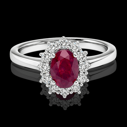 Balto aukso žiedas su deimantais ir rubinu