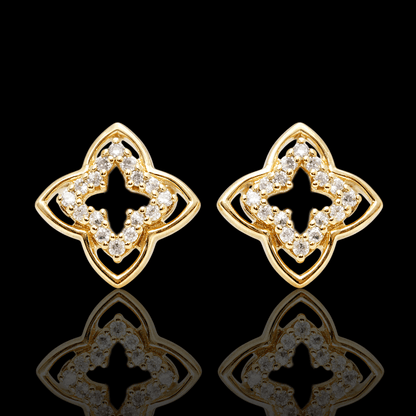 Geltono aukso auskarai "Gėlytės" su deimantais