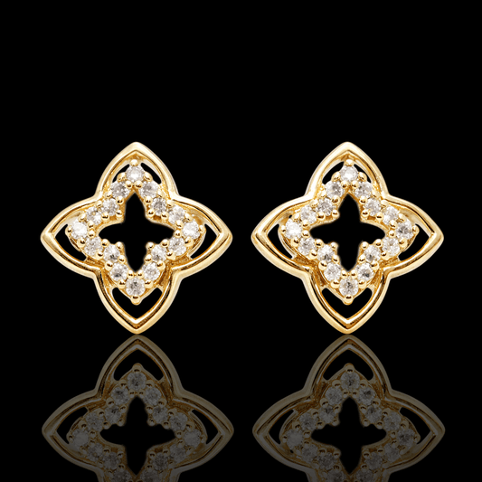 Geltono aukso auskarai "Gėlytės" su deimantais