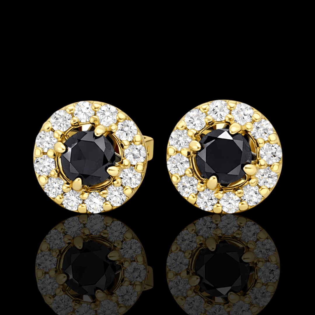 Geltono aukso auskarai su juodais deimantais