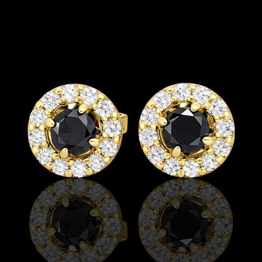 Geltono aukso auskarai su juodais deimantais