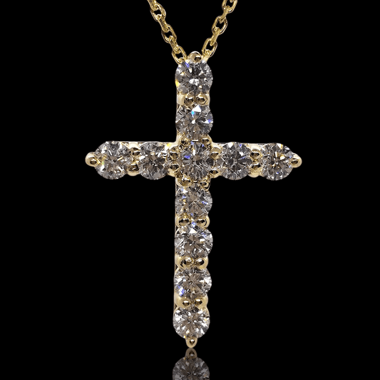Geltono aukso kryžiukas su deimantais - 3.5mm
