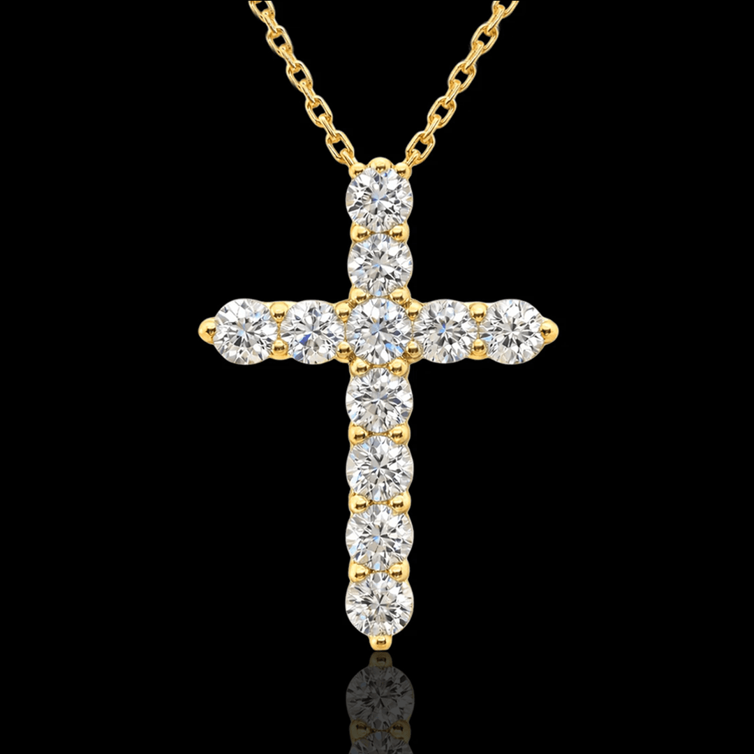 Geltono aukso kryžiukas su deimantais - 2.6mm