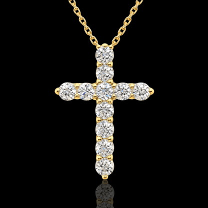 Geltono aukso kryžiukas su deimantais - 2.6mm