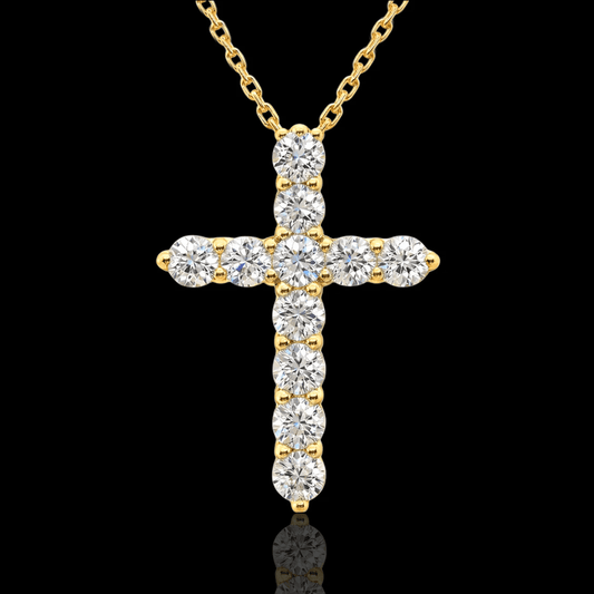 Geltono aukso kryžiukas su deimantais - 2.6mm
