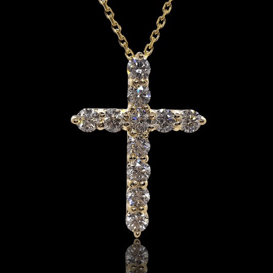 Geltono aukso kryžiukas su deimantais - 2.6mm