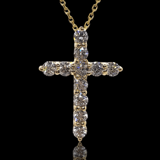 Geltonas aukso kryžiukas su deimantais - 3mm