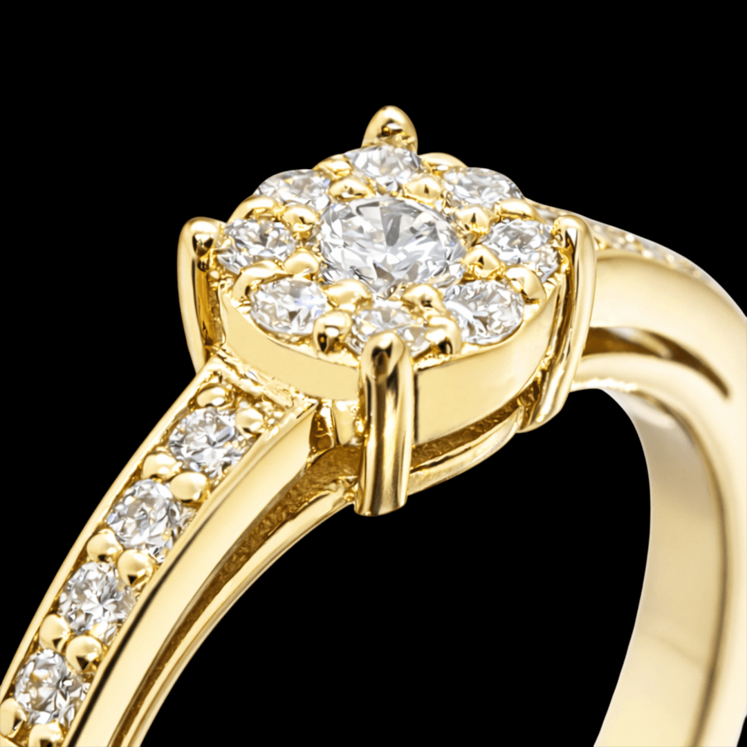 Geltono aukso žiedas su briliantais