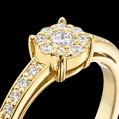 Geltono aukso žiedas su briliantais