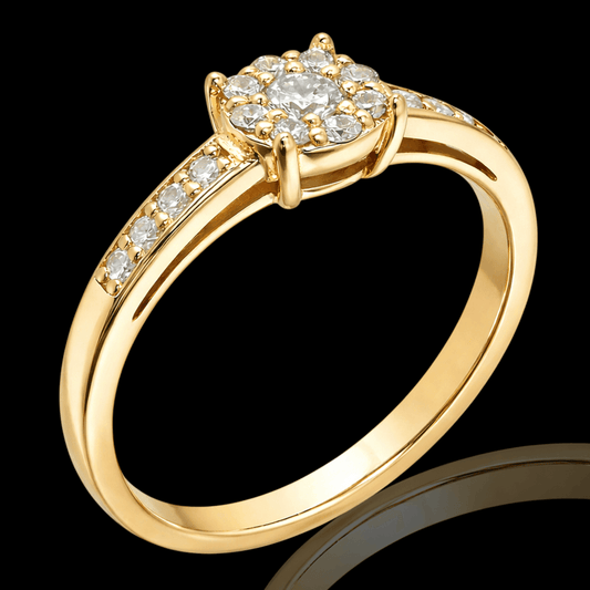 Geltono aukso žiedas su briliantais