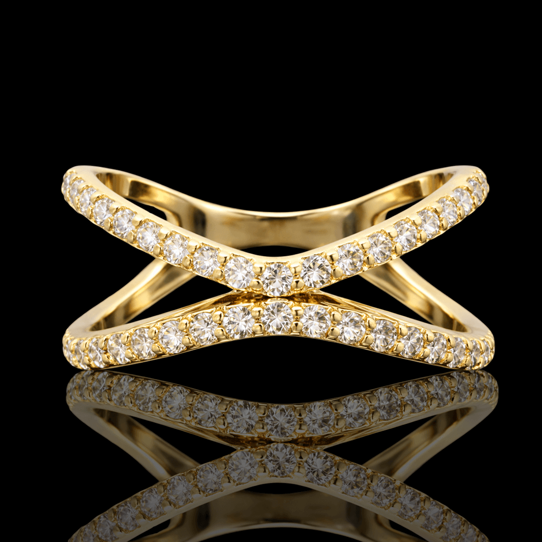 Geltono aukso žiedas su briliantinėm juostelėm