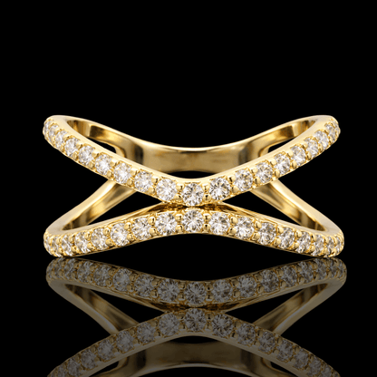 Geltono aukso žiedas su briliantinėm juostelėm