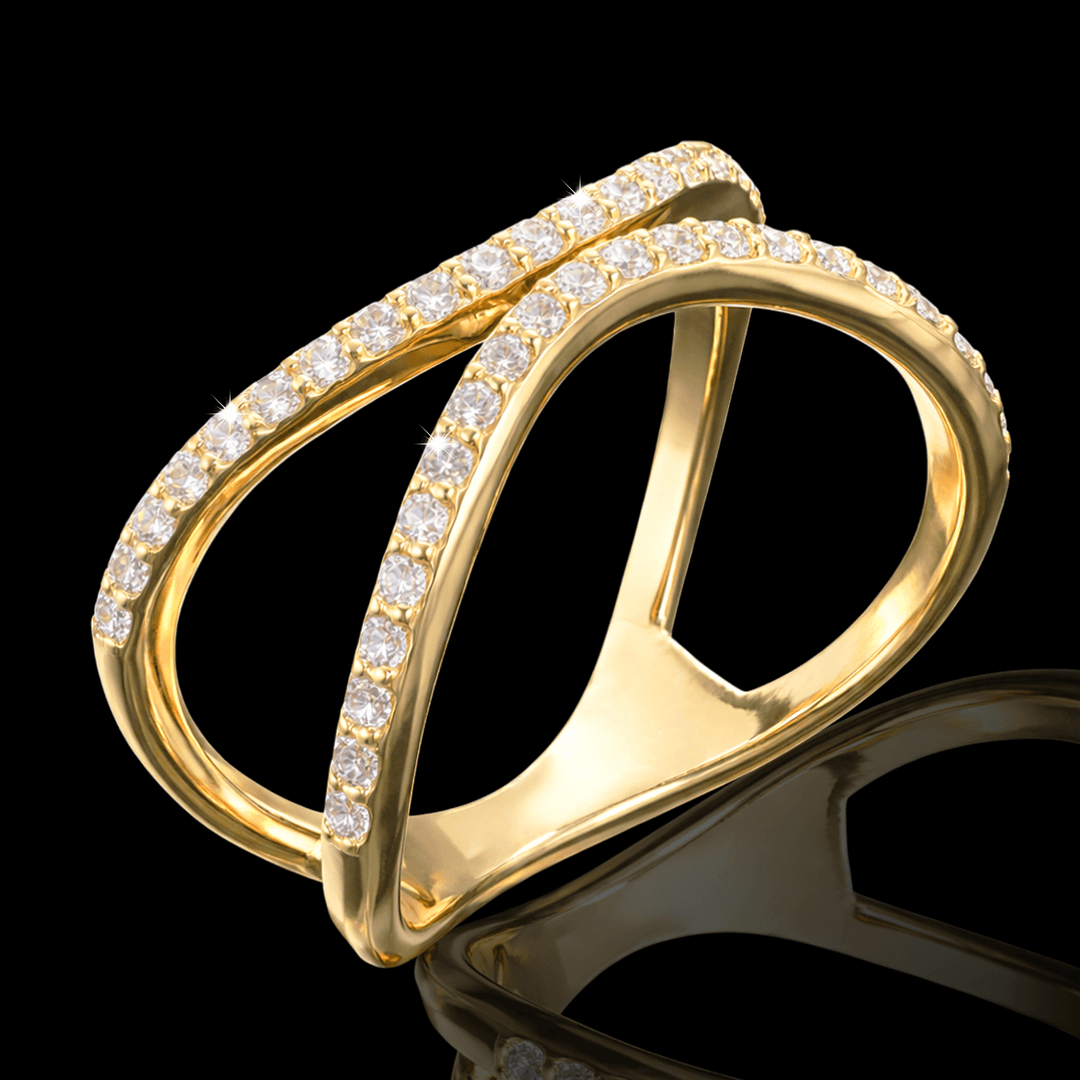 Geltono aukso žiedas su briliantinėm juostelėm