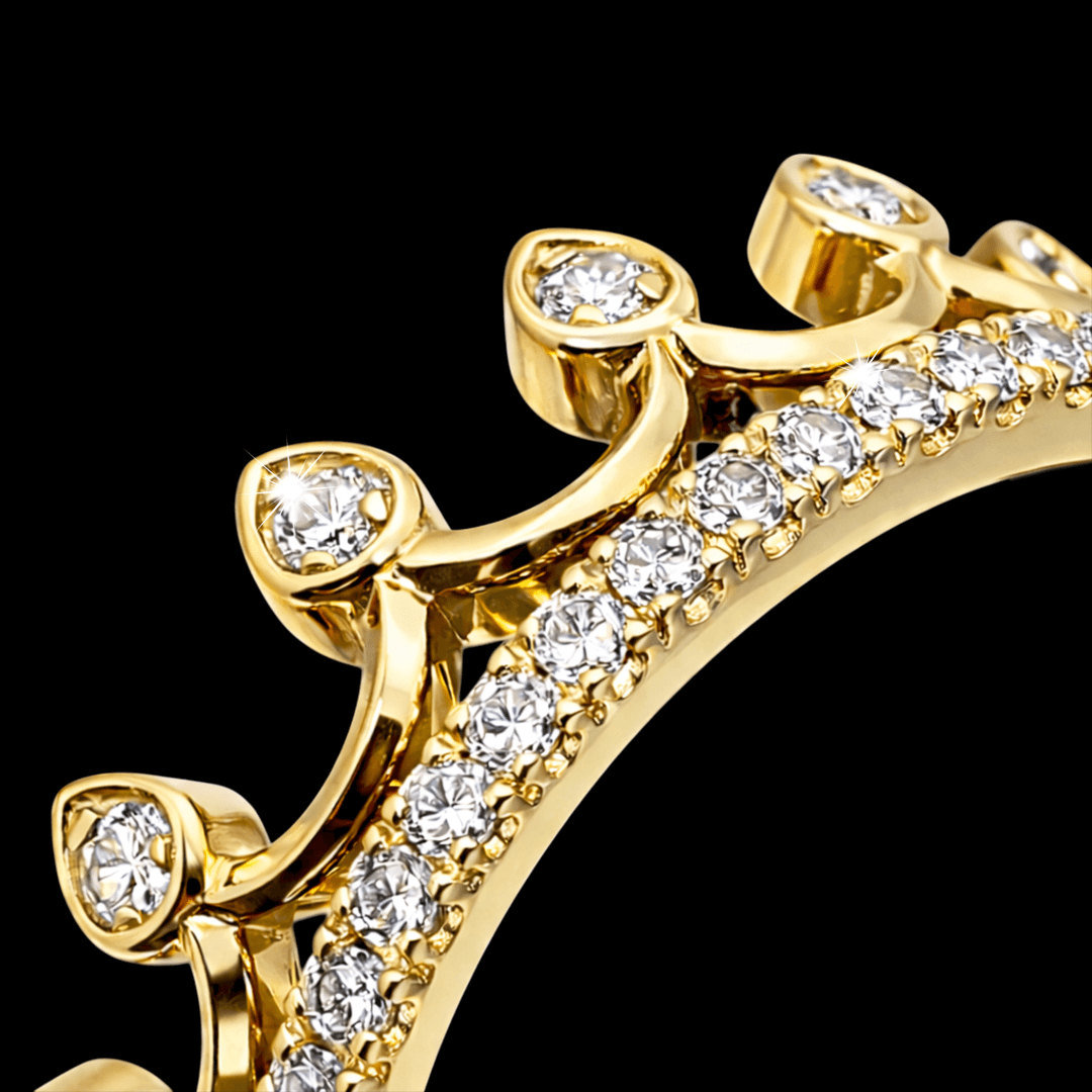 Geltono aukso žiedas karūna su briliantais